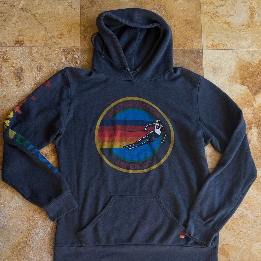 Aviator Nation Charcoal Hoodie with Colorful Graphic